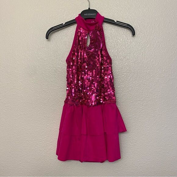 Weissman Balera Dance costume hot pink sassy fringe dress Hair 11734 MC child - Picture 2 of 12